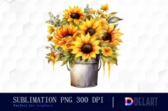 Watercolor Sunflower bucket Clipart, Artwork Product Image 1