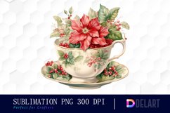 Watercolor Christmas Teacup Floral Clipart set Product Image 1