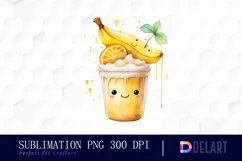 Watercolor Watercolor Cute Banana Milkshake Sublimation Art Product Image 1