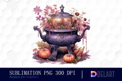 Watercolor Pink Witch and Garden Patch Clipart, PNG Set Product Image 1