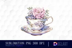 Watercolor Vintage Tea Cup Floral Party Clipart Design Product Image 1
