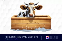 Cow in Water Wooden Trough Clipart PNG Product Image 1