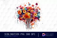 Watercolor Basketball in Explosion of Flowers Clipart Design Product Image 1