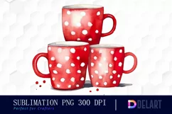 Watercolor Red Polka Dot Coffee Mugs PNG Clipart Product Image 1