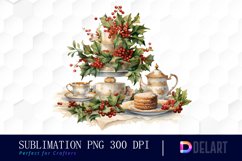 Watercolor Christmas Teacup Floral Clipart set Product Image 1