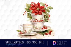 Watercolor Christmas Teacup Floral Clipart set Product Image 1