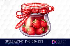 Watercolor Jar Strawberry Jam Checkered Clipart Product Image 1