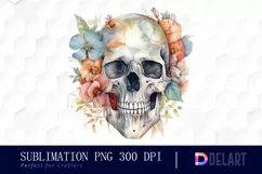 Watercolor Skull Floral Clipart, Illustration PNG Product Image 1