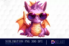 Watercolor Teamda Baby Cute Pink And Purple Dragon Clipart Product Image 1