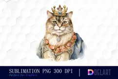 Watercolor Fairytale Cat Clipart, Illustration PNG Product Image 1