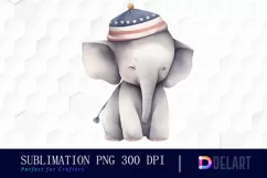 Watercolor Baby Elephant American Clipart, Sublimation Art Product Image 1