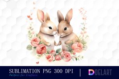 Watercolor Valentine Rabbit Clipart, Sublimation Art Product Image 1