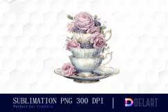 Watercolor Vintage Tea Cup Floral Illustration PNG Product Image 1