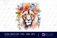 Lion-Head Floral Watercolor Clipart PNG Product Image 1