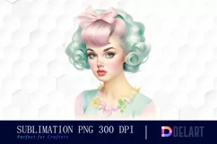 Watercolor Retro Pin Up Girl Clipart, Artwork Product Image 1