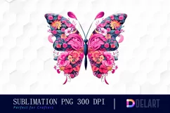 Watercolor Pink Ribbon Butterfly Garden Clipart Product Image 1