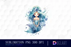 Watercolor cute Blue mermaid PNG Clipart Product Image 1