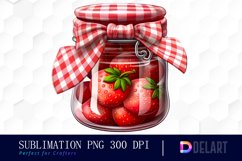 Watercolor Jar Strawberry Jam Checkered Clipart Product Image 1