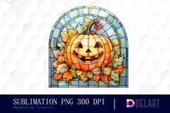 Watercolor Stained Glass Jack O'Lantern Sublimation Graphics Product Image 1