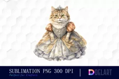 Watercolor Fairytale Cat Clipart, Illustration PNG Product Image 1