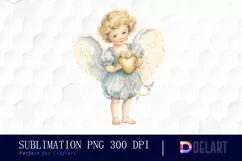 Watercolor Vintage Cupid Clipart, Illustration PNG Product Image 1