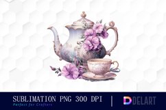 Watercolor Vintage Tea Cup Floral Party Sublimation Art Product Image 1