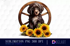Dog with Wooden Wheel Sunflowers Clipart Fun Product Image 1