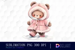 Watercolor Winter Baby Bear Clipart, Sublimation Art Product Image 1