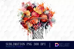 Watercolor Basketball in Explosion of Flowers Clipart Fun Product Image 1