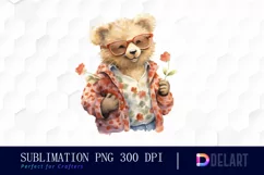 Watercolor Valentine Teddy Bear Clipart PNG Product Image 1