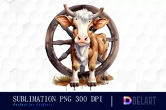 Watercolor Baby Cow Wooden Wheel Sublimation Art Product Image 1