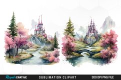 Watercolor Fairytale Landscapes PNG Set Clipart Product Image 1