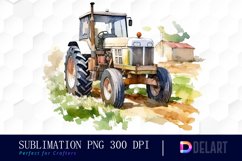 Watercolor Tractor Farm Field Clipart Design Product Image 1