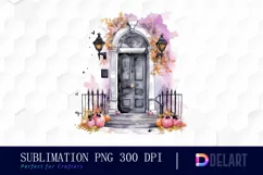 Watercolor Apartment Pink Door Halloween Clipart Product Image 1