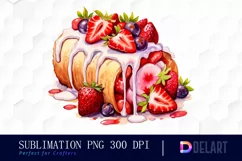 Watercolor Strawberry Log Cake Clipart PNG Product Image 1