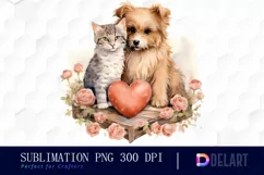Watercolor Cat and Dog Couple Clipart, Artwork Product Image 1