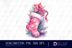 Watercolor Christmas Stocking Pink Toy PNG Clipart Product Image 1