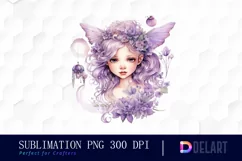 Watercolor Pastel Purple Child Fairy Clipart Design Product Image 1