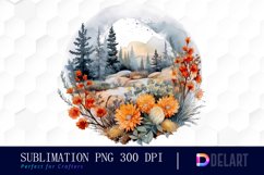 Watercolor Floral Landscape Vintage Sublimation Clipart Product Image 1