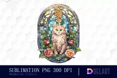 Watercolor Stained Glass Gothic Cat Clipart, Artwork Product Image 1