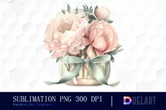 Watercolor Sage and Pink Floral Clipart, Sublimation Art Product Image 1