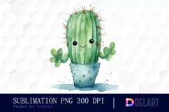 Watercolor Cute Cactus Cartoon Face PNG Clipart Product Image 1