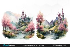Watercolor Fairytale Landscapes PNG Set Clipart Product Image 1