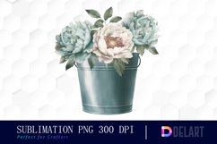 Watercolor Pale Blue Peony Clipart, Sublimation Art Product Image 1