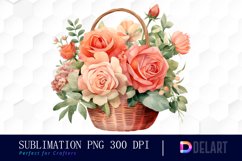 Watercolor Coral Rose Clipart, Sublimation Art Product Image 1