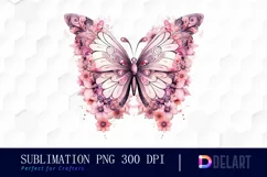 Watercolor Pink Ribbon Butterfly Garden Clipart Product Image 1