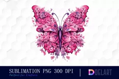 Watercolor Pink Ribbon Butterfly Garden Clipart Product Image 1