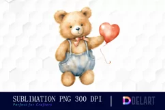 Watercolor Valentine Teddy Bear Clipart PNG Product Image 1