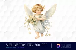 Watercolor Vintage Cupid Clipart, Illustration PNG Product Image 1