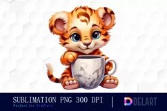 Watercolor Baby Tiger With A Coffee PNG Clipart Product Image 1